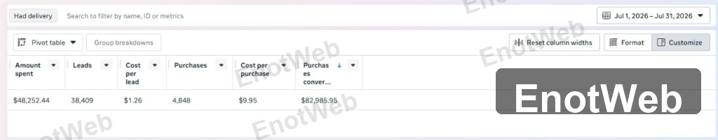 Ads Manager: $48.2k spend, 38.4k leads, CPL $1.26, purchases 4848, CPP $9.95